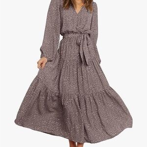 Greige and white Print Tiered Maxi Dress